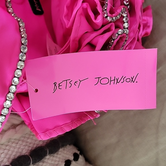 Betsey Johnson Frill Of It All Rhinstone Ruffle Shoulder Bag, Hot Pink NWT - Picture 3 of 12